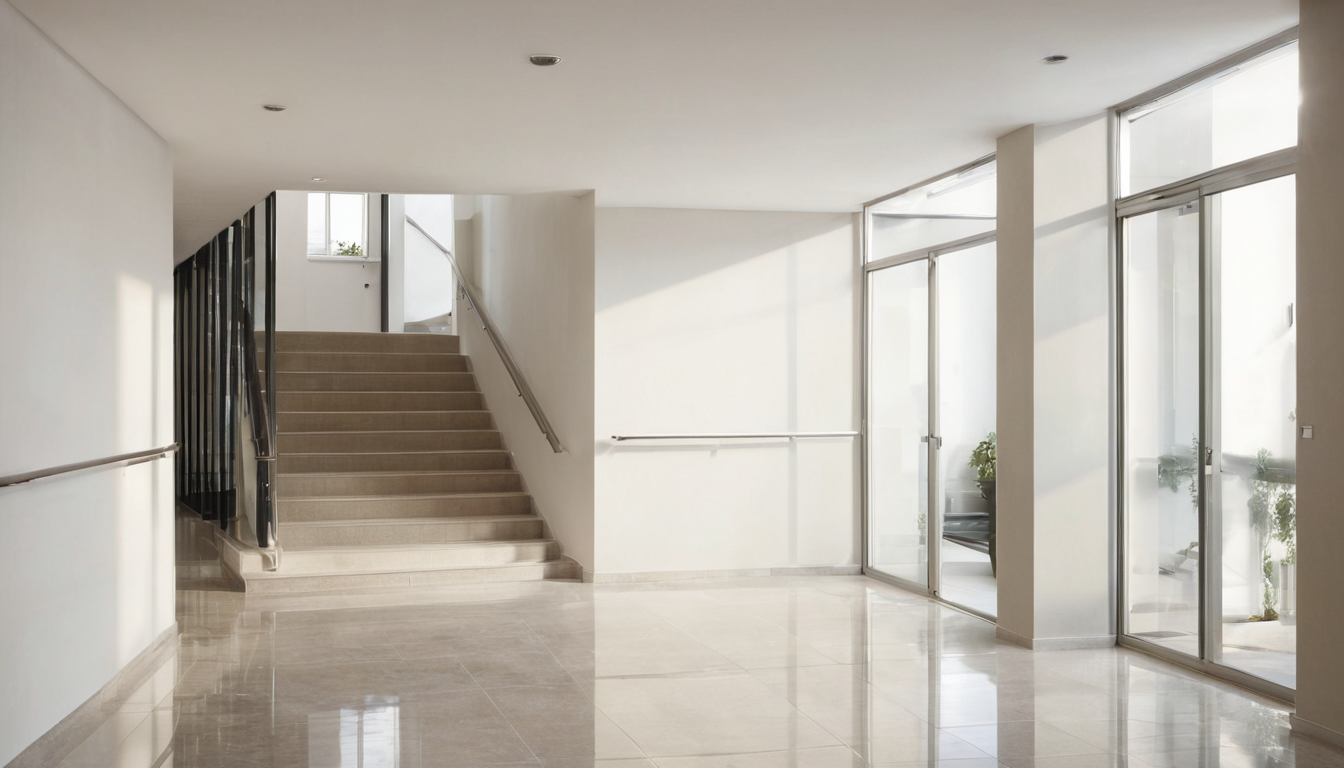 Apartman temizliği - pırıl pırıl modern bina girişi ve merdiven